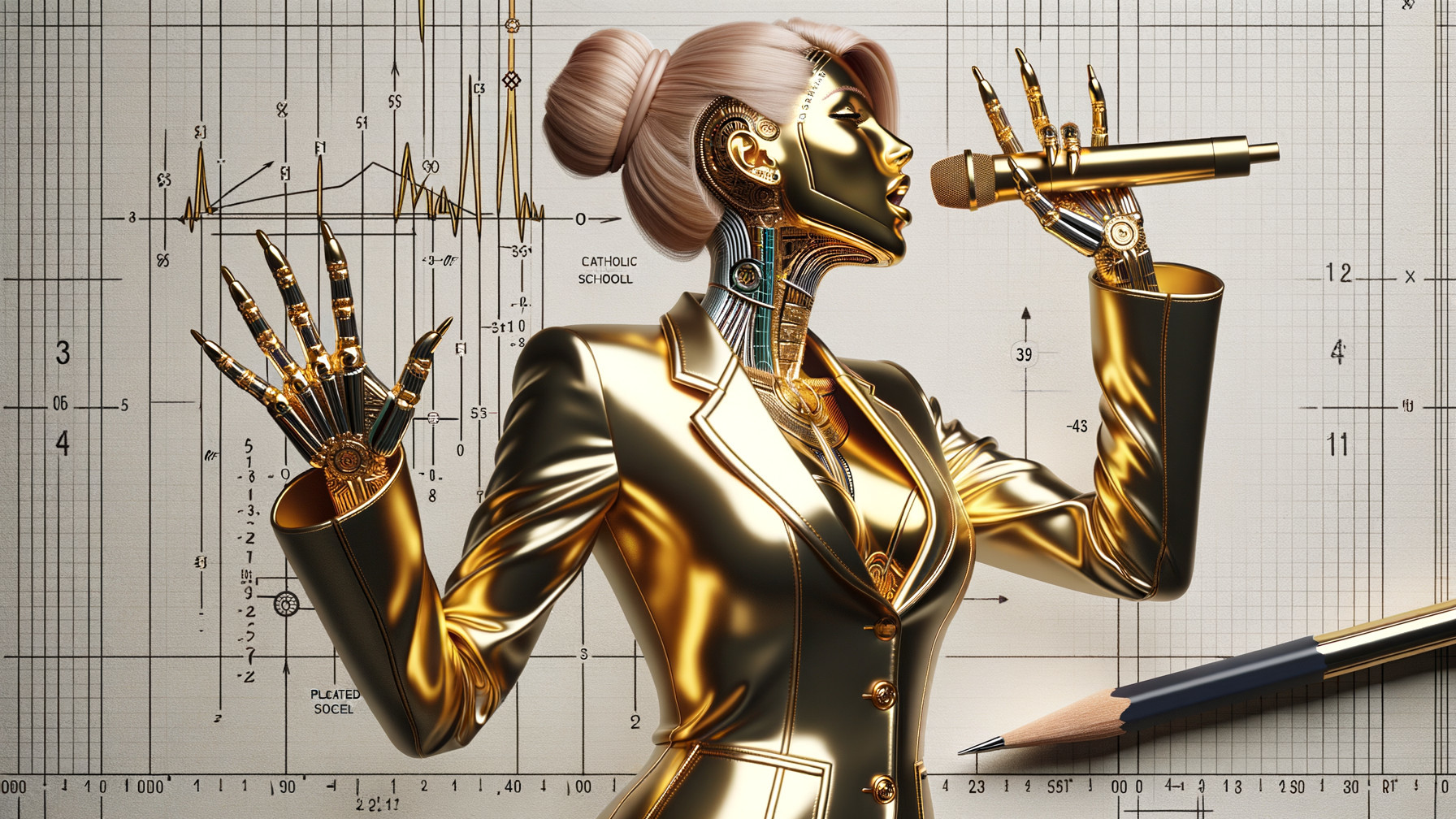 Futuristic Golden Robotic Figure in Sleek Suit