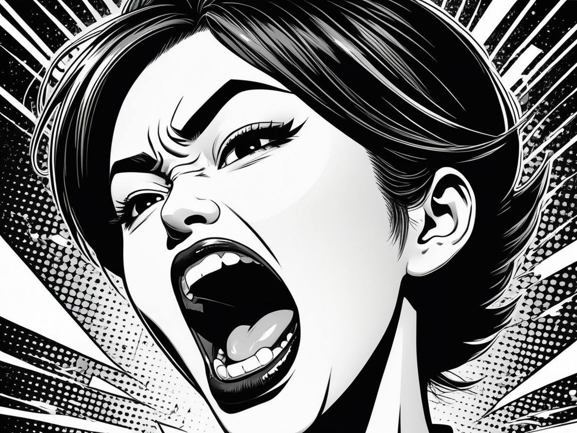 Stylized Black and White Illustration of Emotional Woman