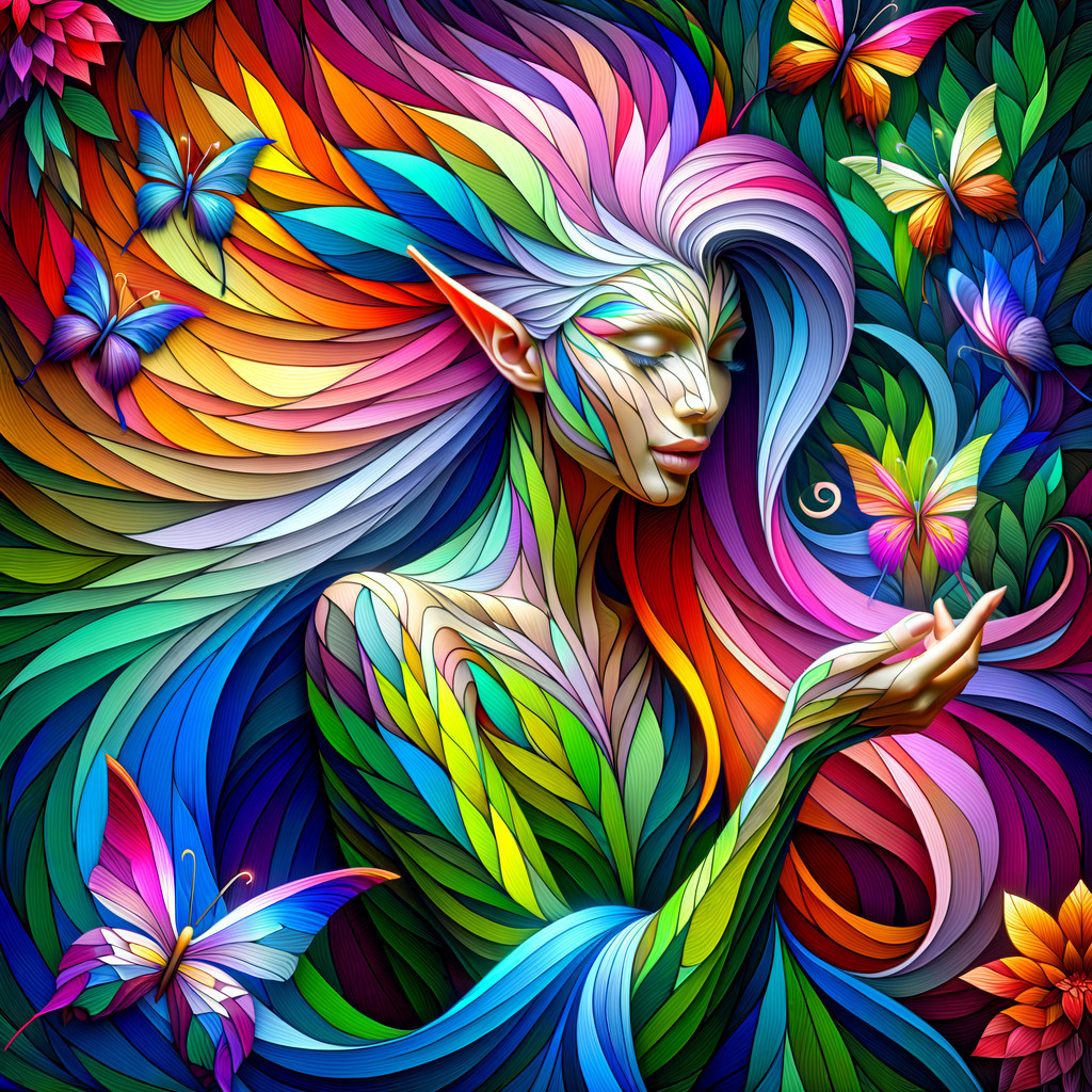Vibrant Artwork of Female Figure in Colorful Nature