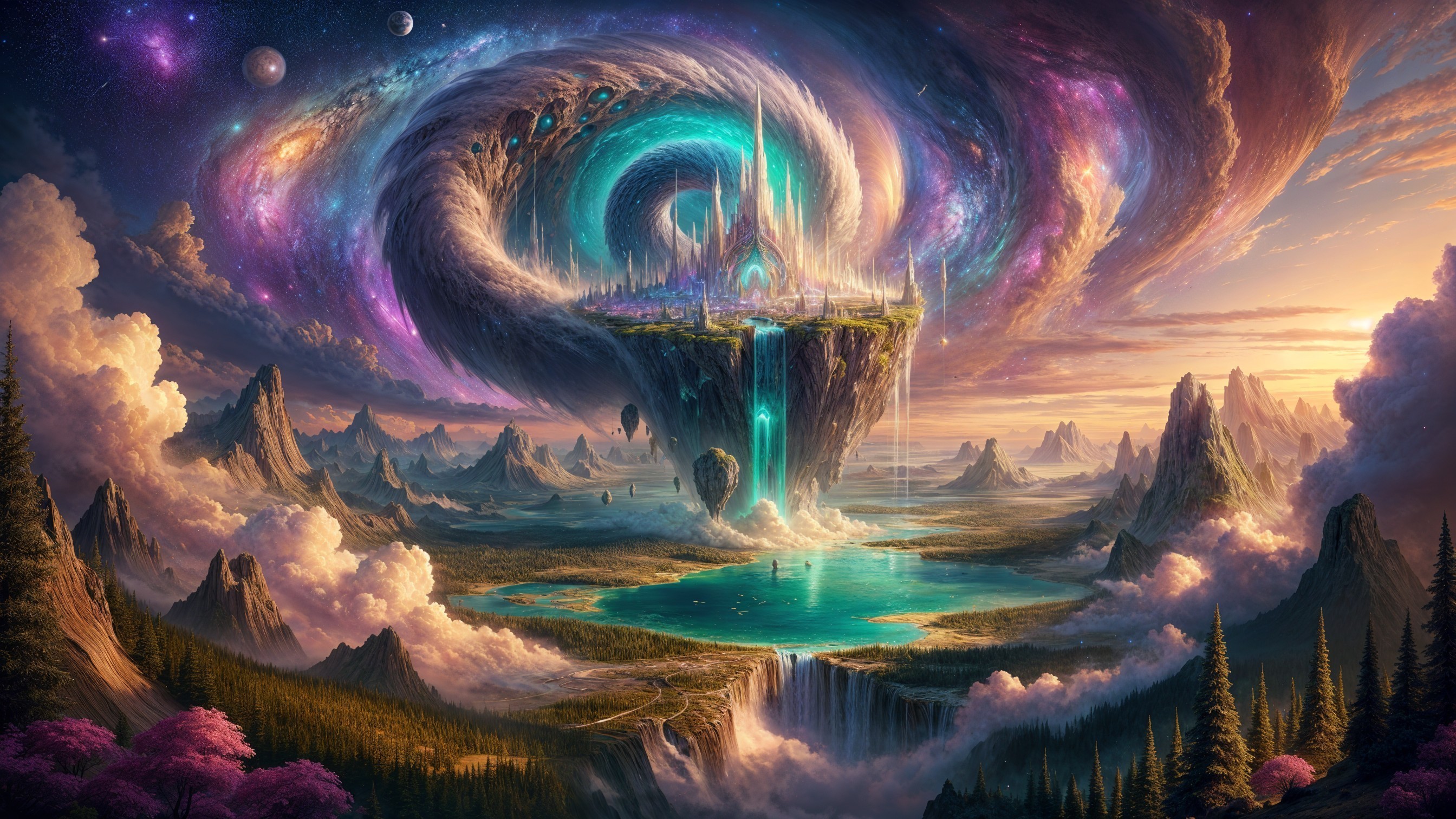 Floating Island City in a Fantastical Landscape