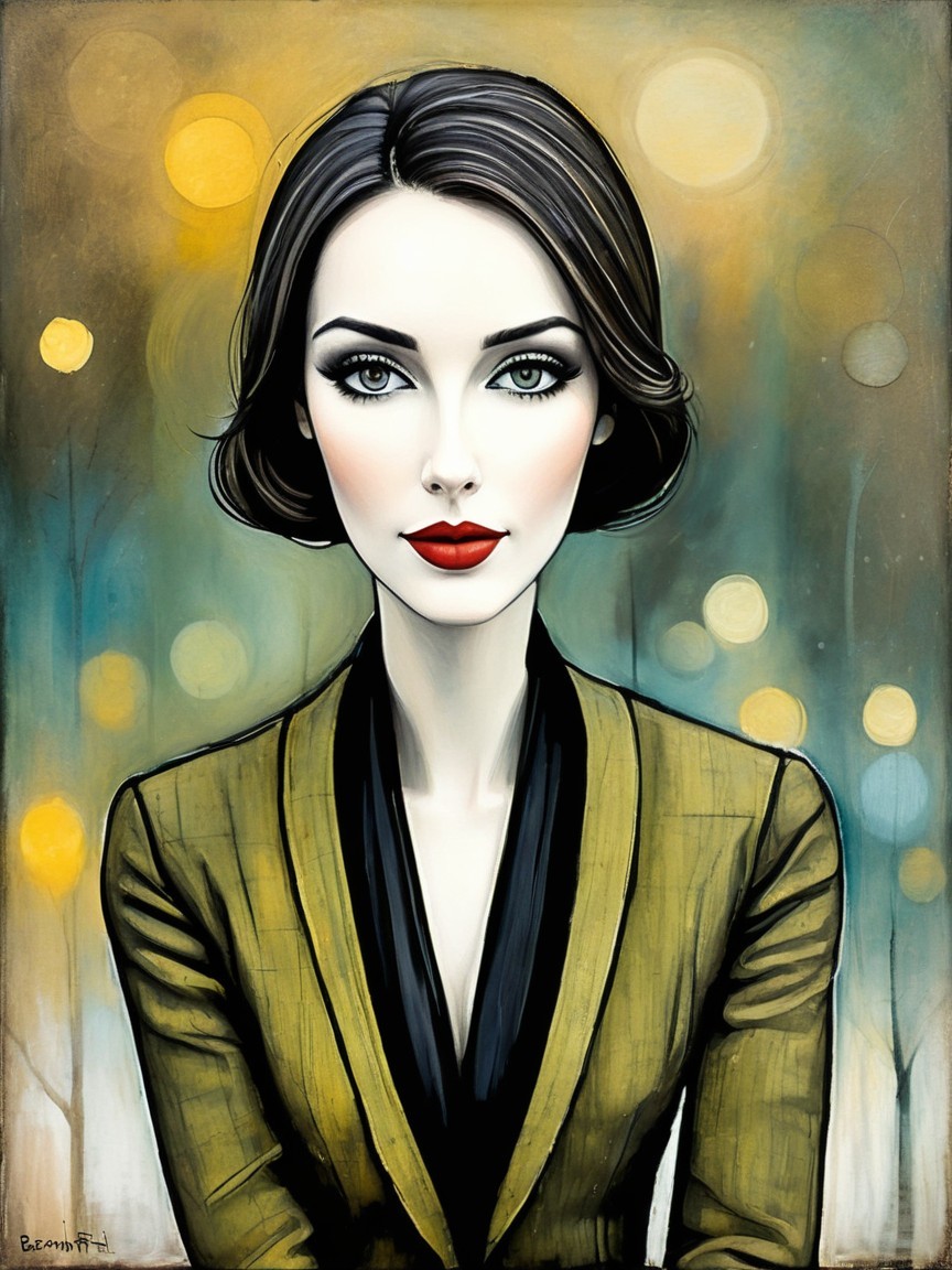 Stylized portrait of a woman in a blazer with red lips