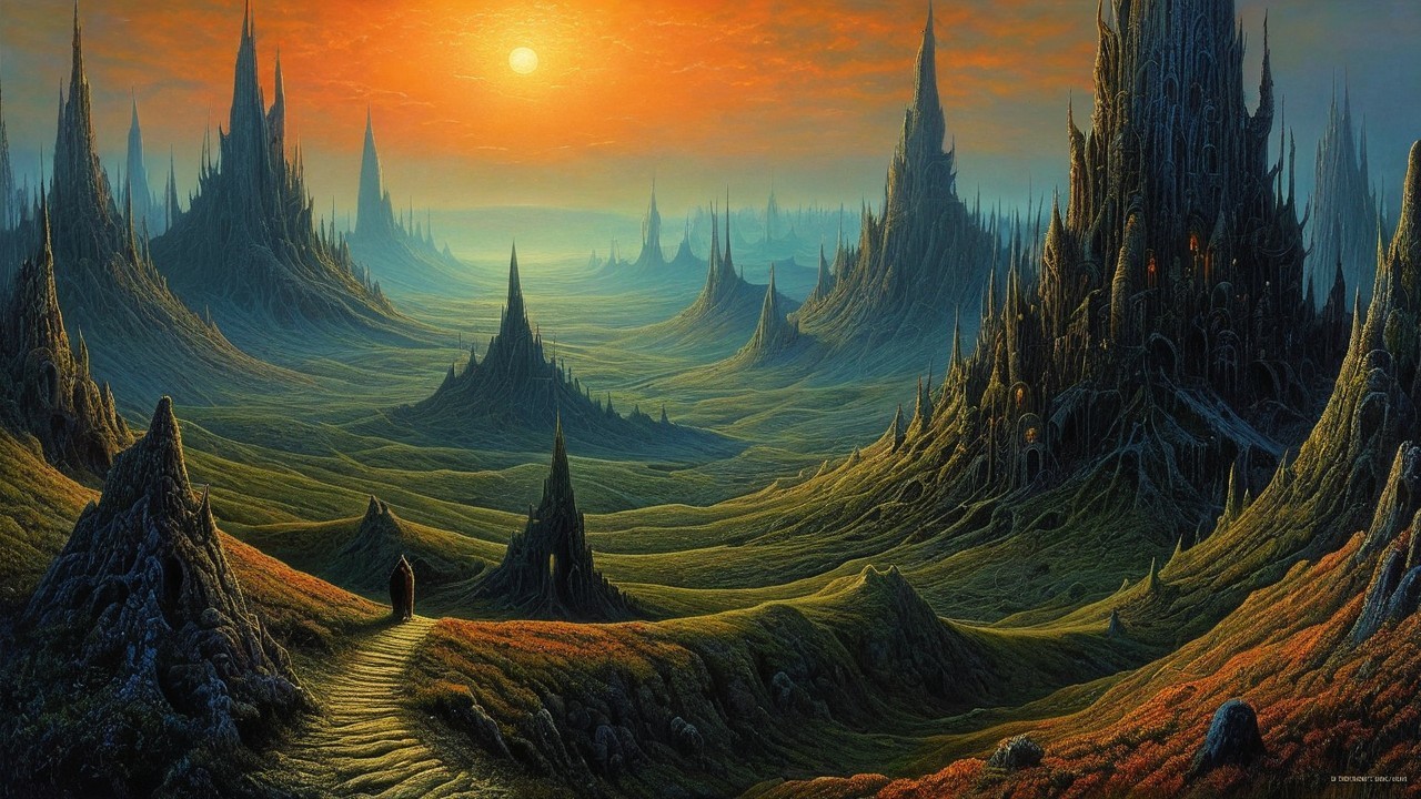 Person in Dark Robe Walking Through Alien Landscape