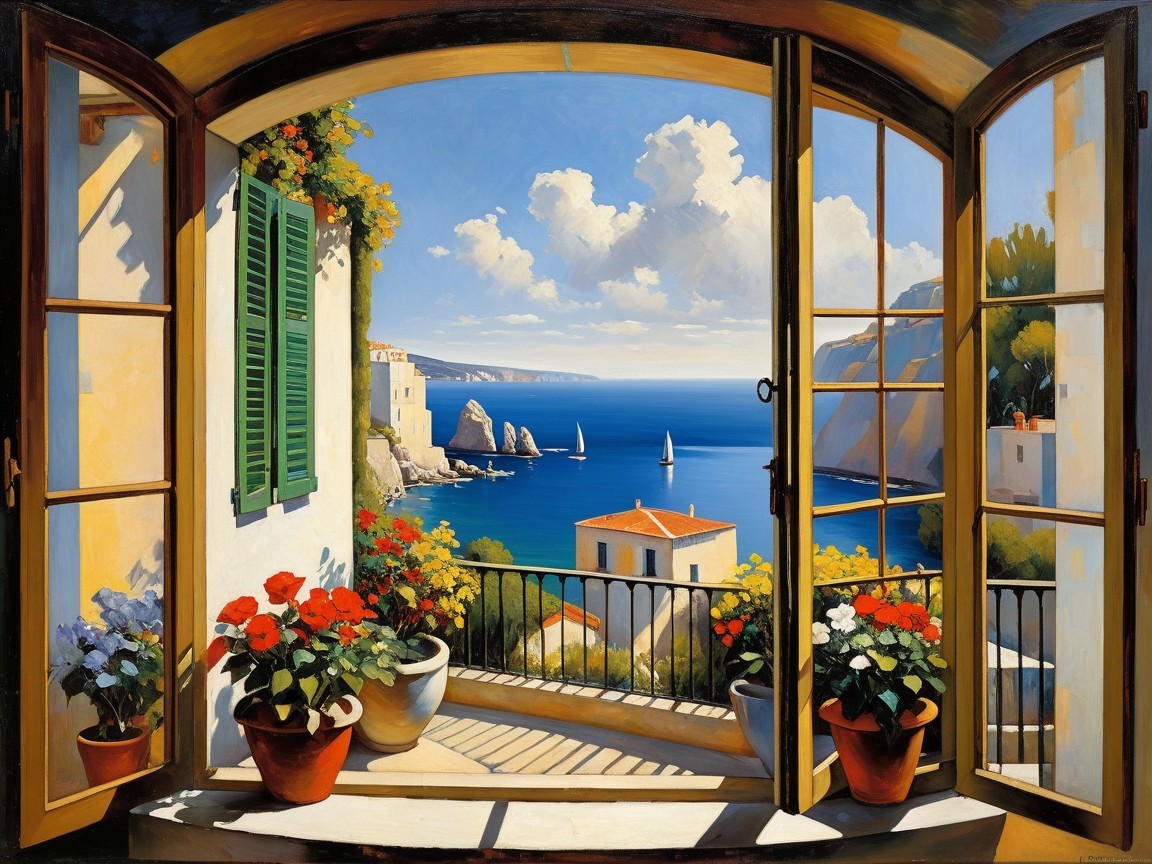 Scenic Seascape View from an Open Window