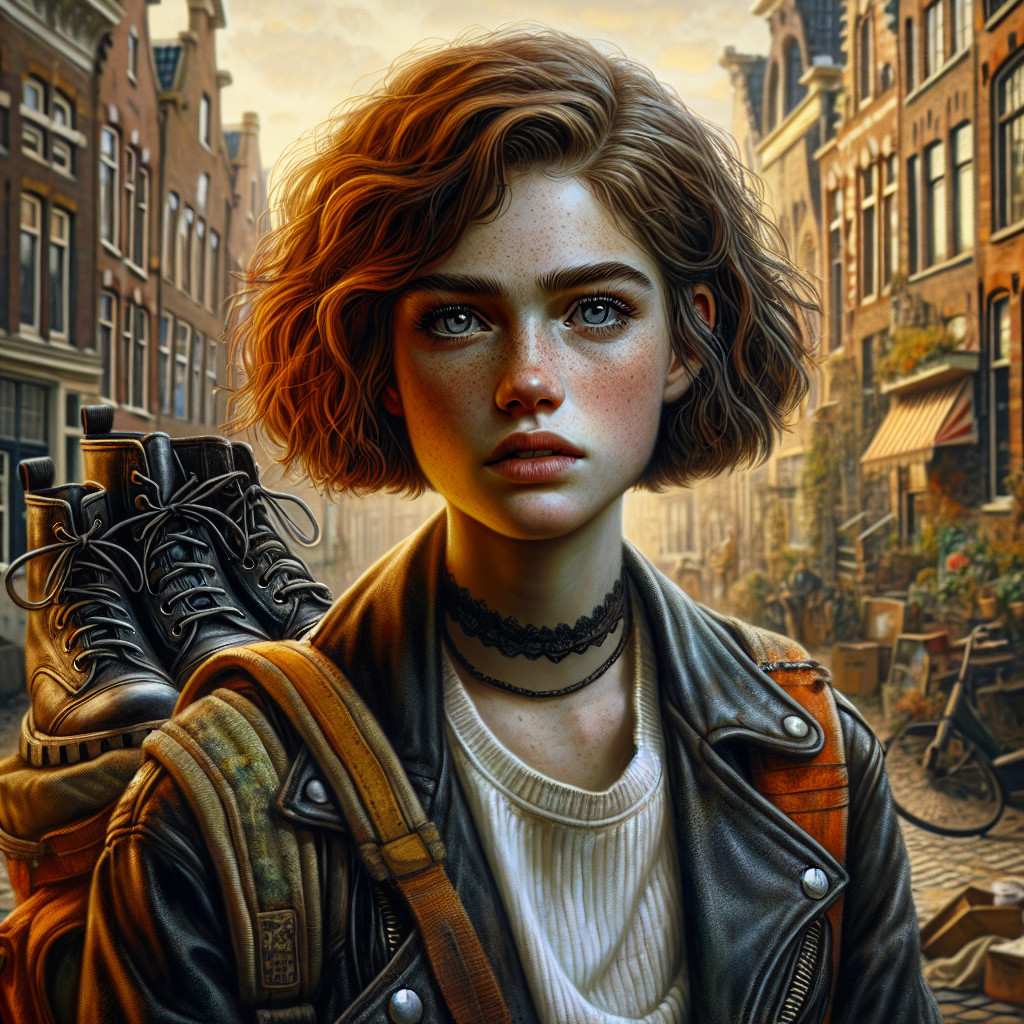 Young woman in vintage style on urban street scene