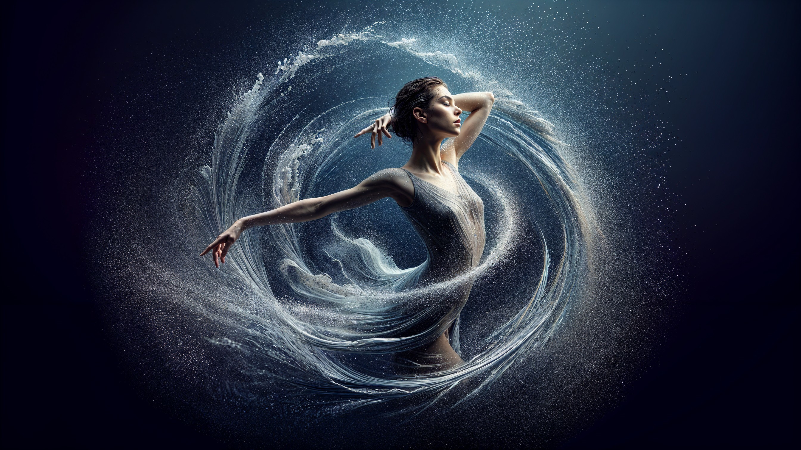Dancer in Motion Surrounded by Shimmering Water