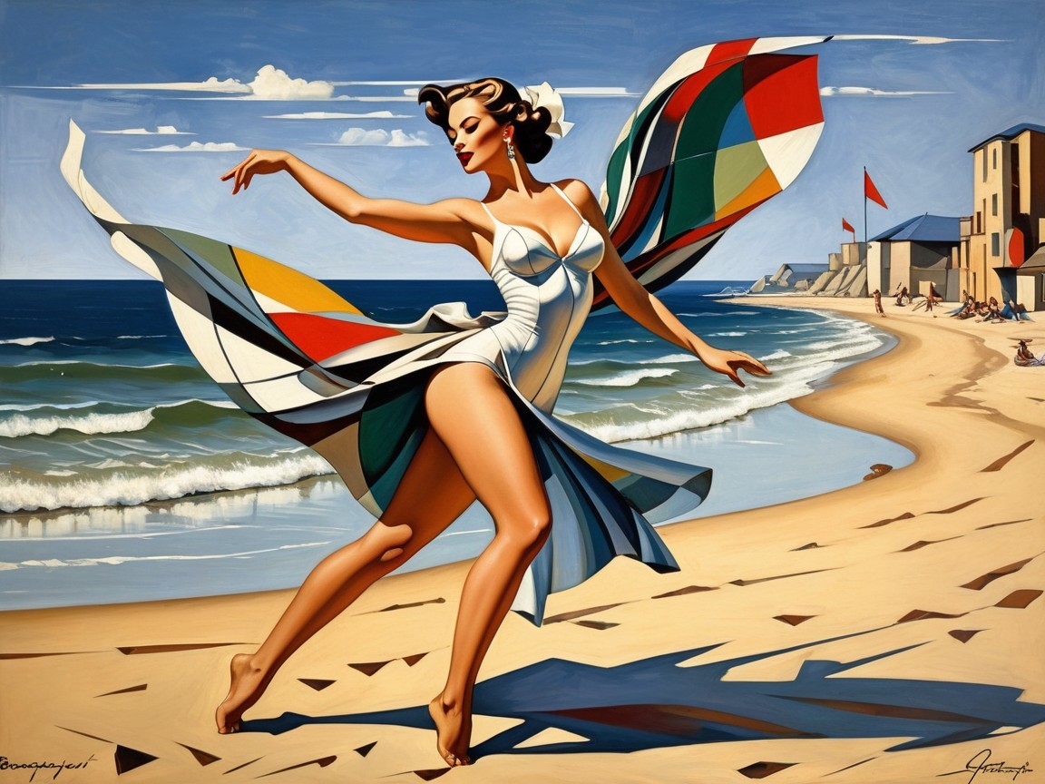Retro Beach Dance Scene with Vibrant Colors