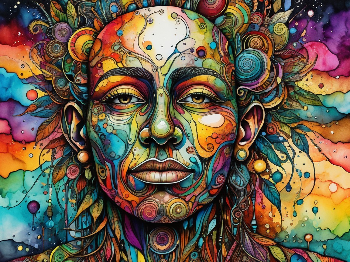 Vibrant Abstract Portrait with Intricate Patterns