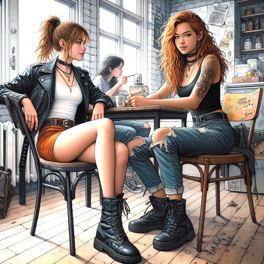 Stylish Women in Cozy Café Setting with Relaxed Vibe