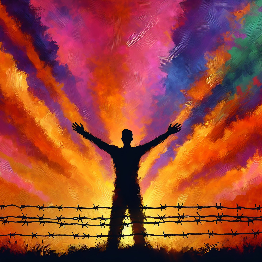 Silhouetted Figure Against Vibrant Swirling Sky