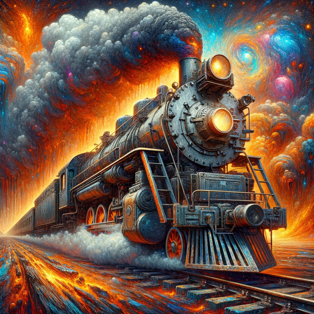 Steam Locomotive in a Vibrant Cosmic Landscape
