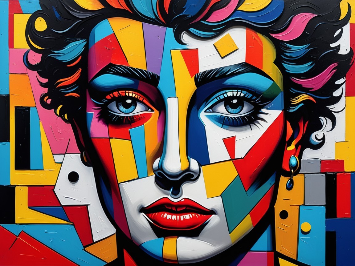 Portrait of a Woman in Geometric Patterns and Colors
