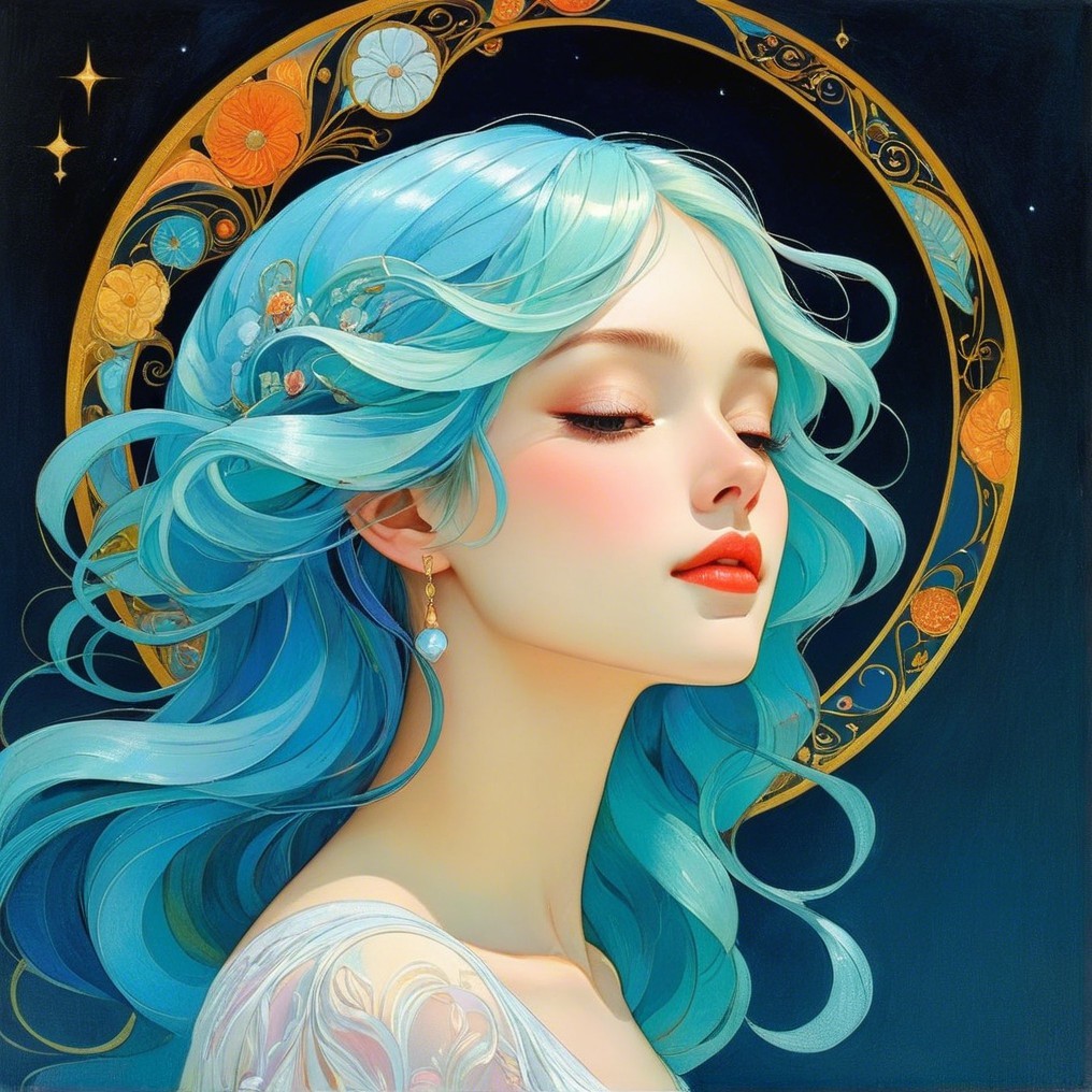 Ethereal Portrait of a Woman with Aqua-Blue Hair