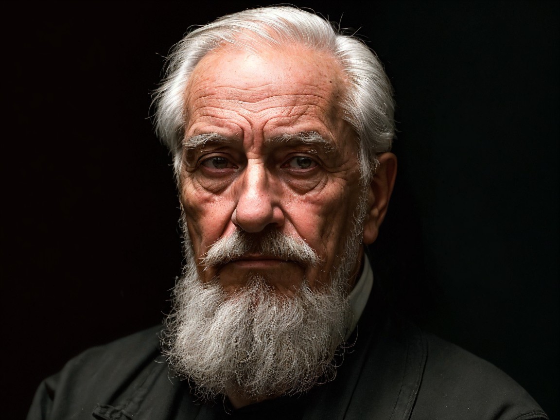 Elderly Man with Silver Hair and Thoughtful Expression