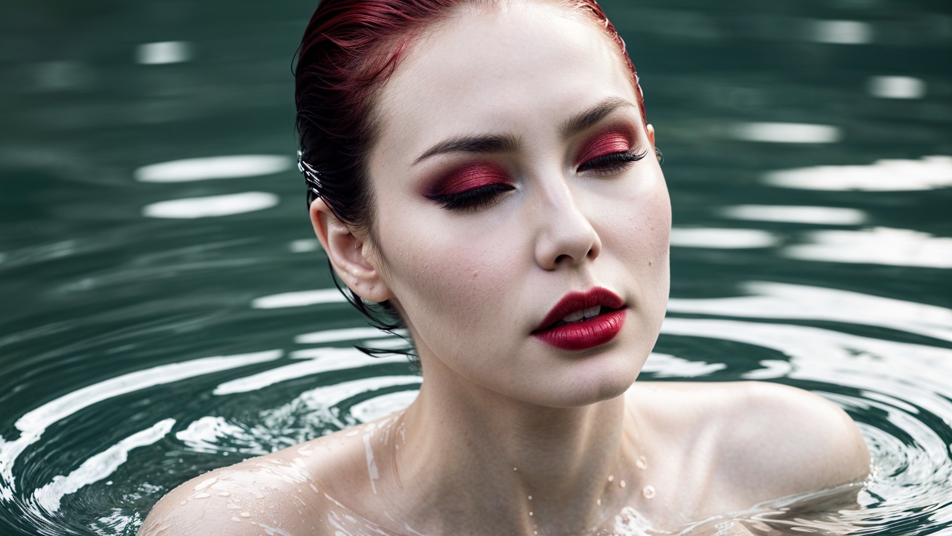 Portrait of a Woman Submerged in Water with Makeup