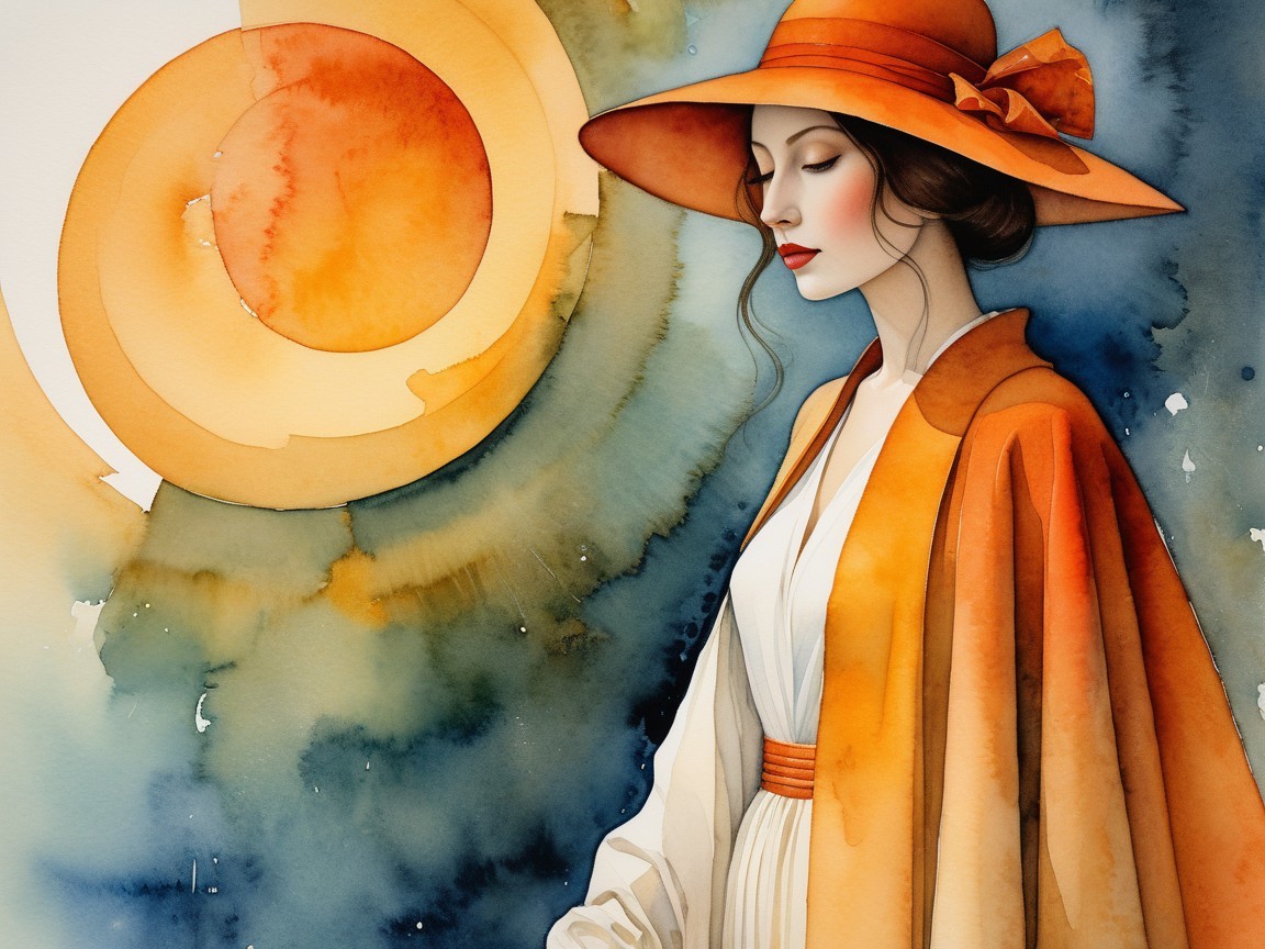 Serene Woman in White with Orange Accents and Sunlit Background