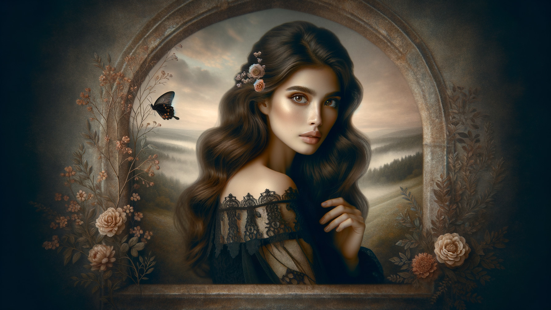 Hyperrealistic Painting of a Woman with Dark Hair