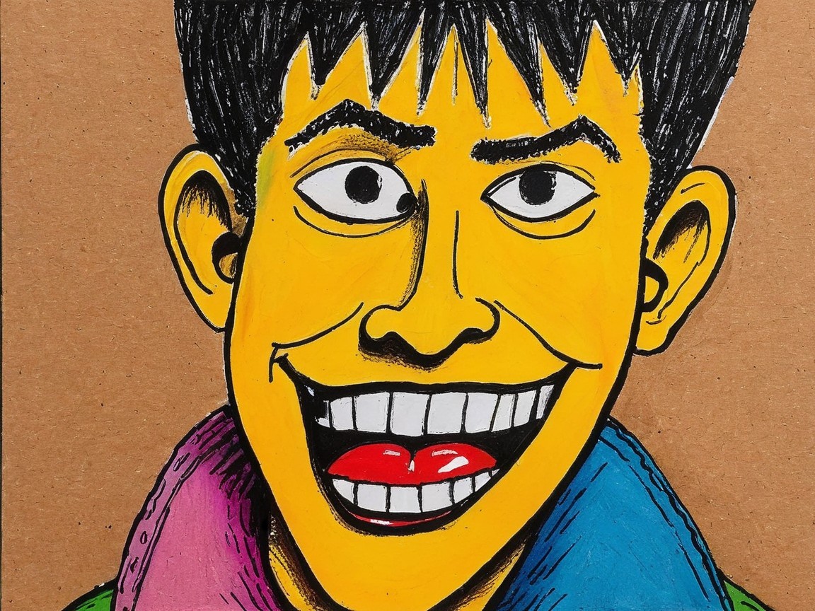 Vibrant Hand-Drawn Cartoon Character with Bold Features