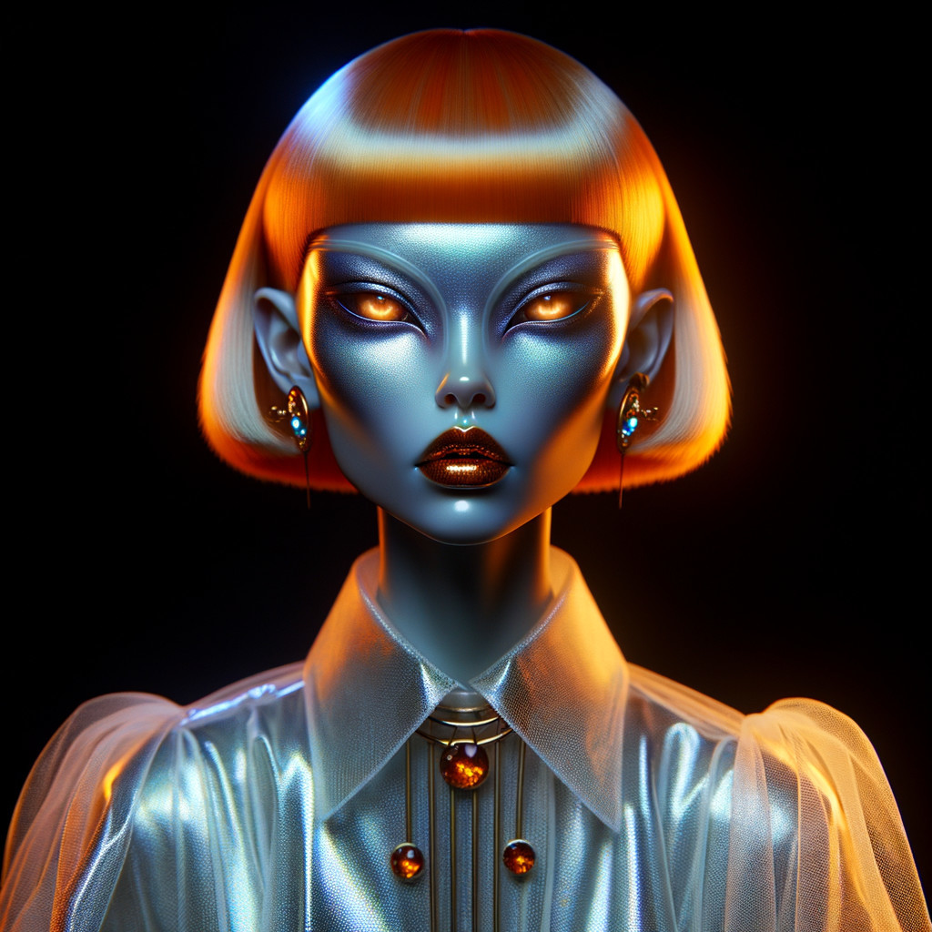 Futuristic doll with metallic features and avant-garde style