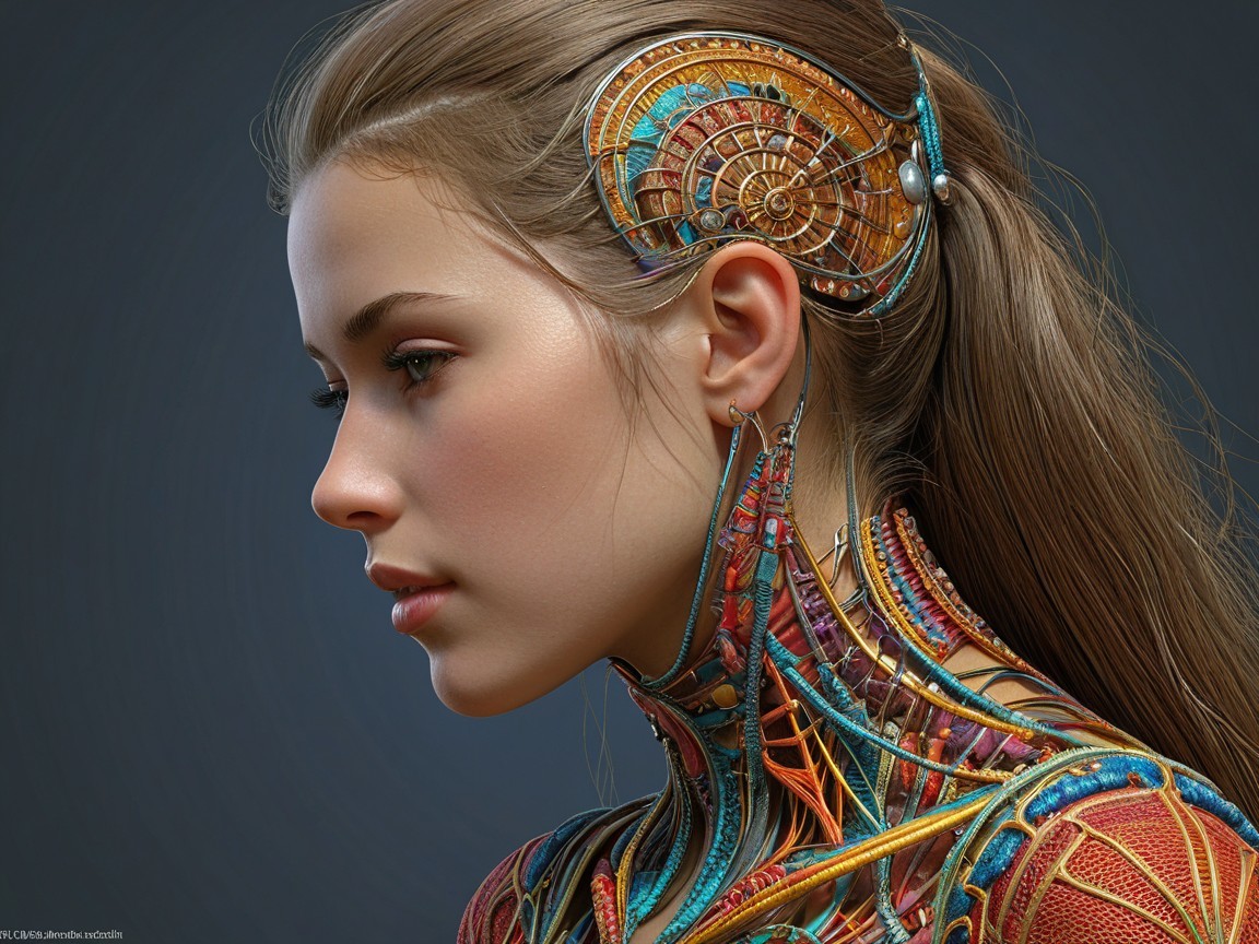 Profile of a Young Woman with Futuristic Hair Designs