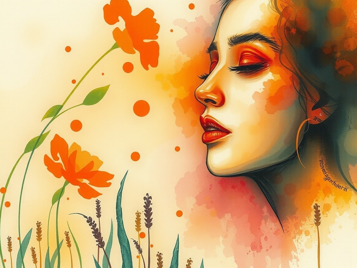 Colorful Watercolor Portrait of a Woman in Profile