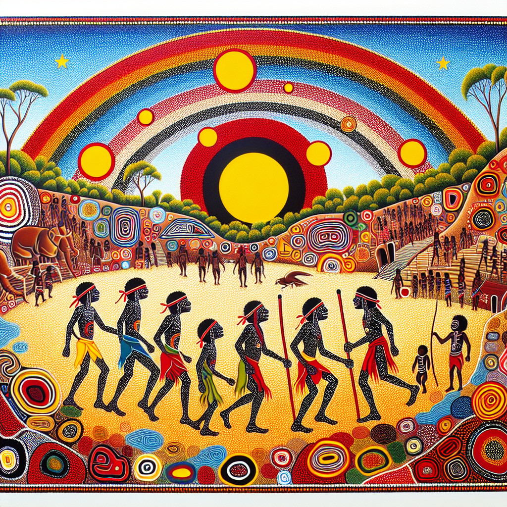 Vibrant Indigenous Landscape with Cultural Symbols
