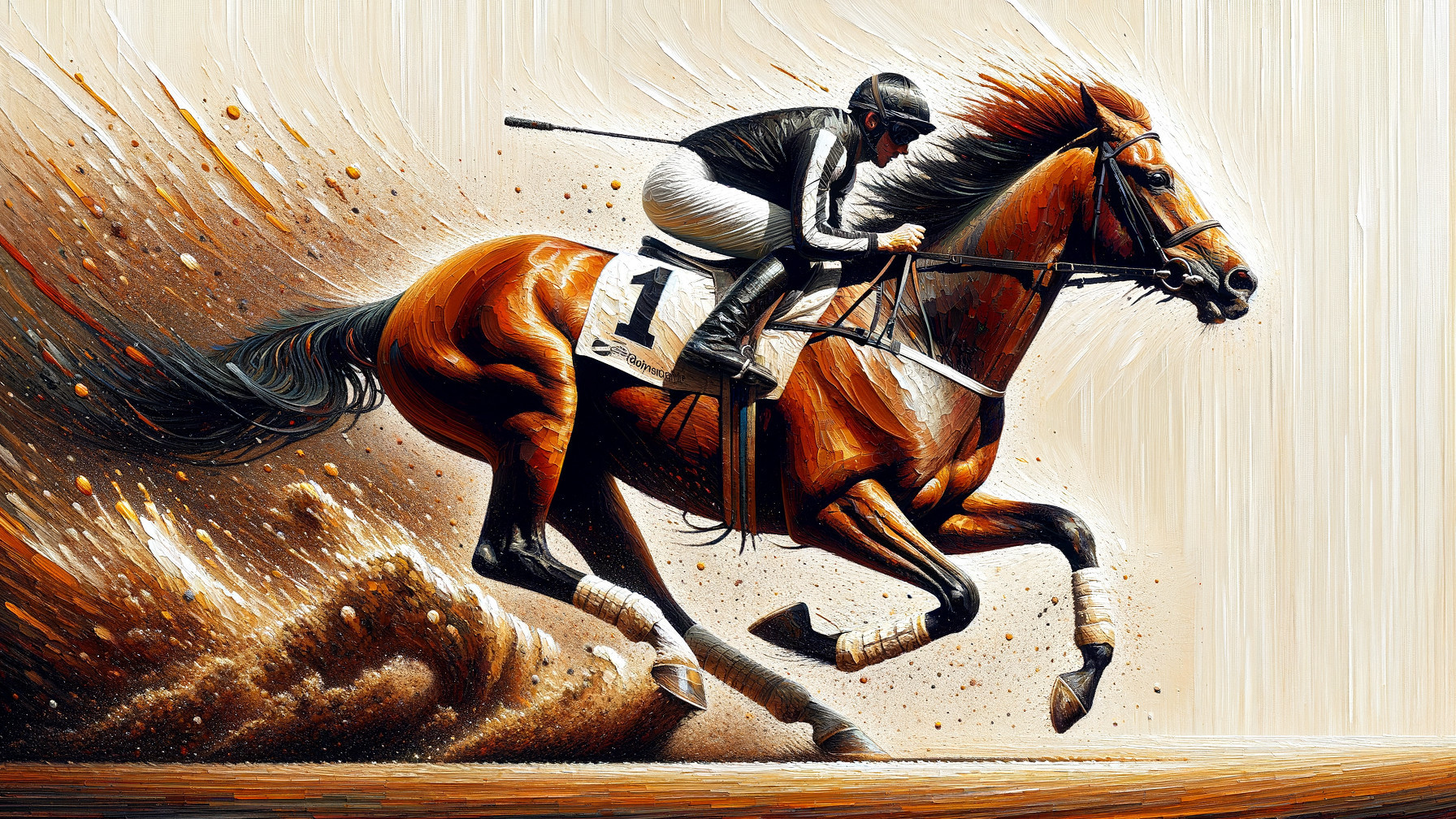 Racehorse Galloping with Jockey in Dynamic Scene