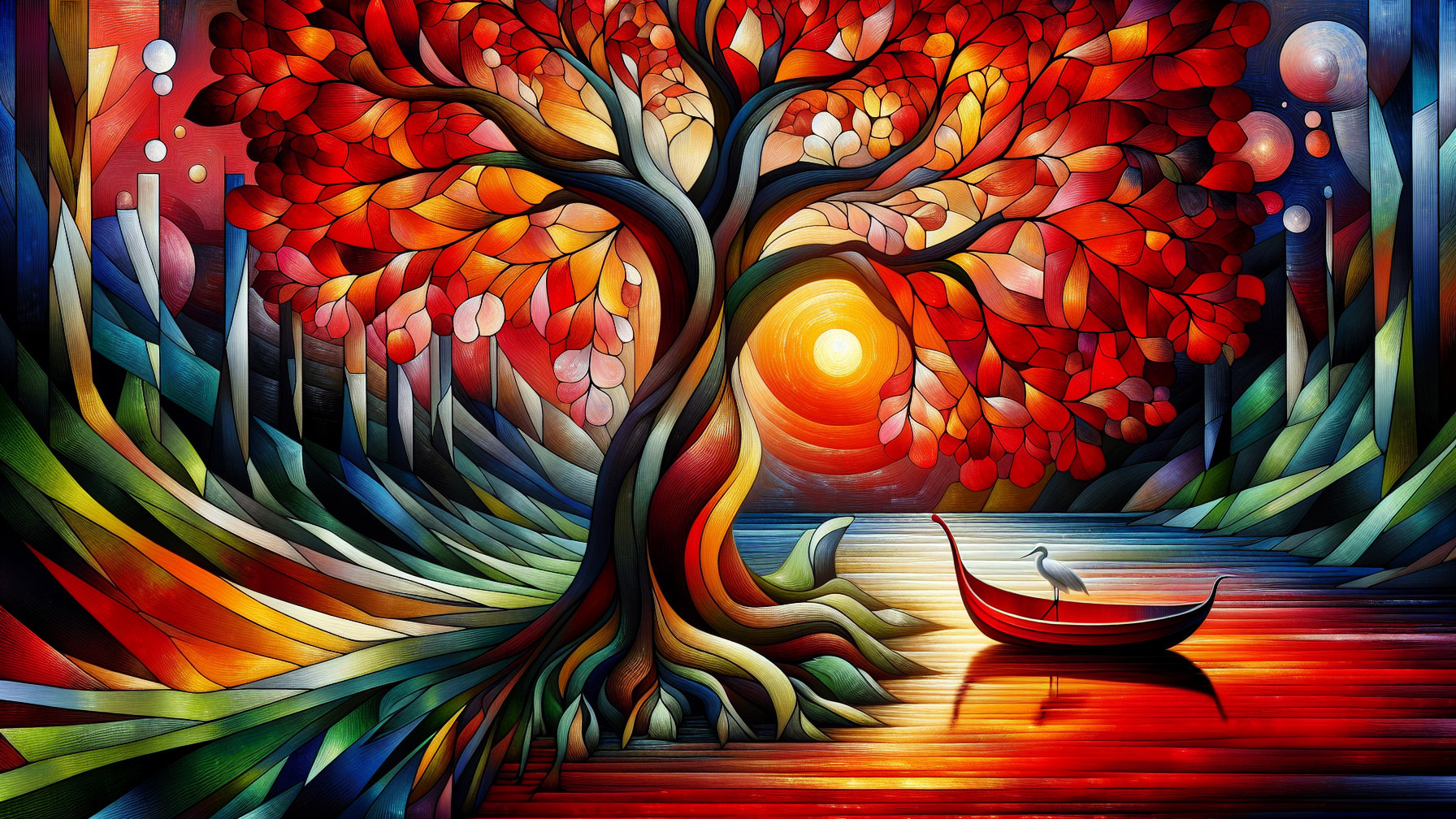 Vibrant landscape with colorful mountains and serene waterway