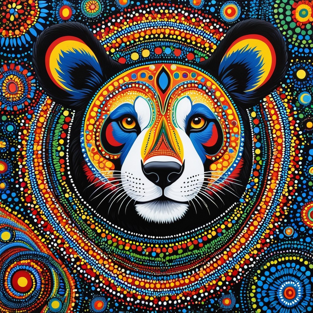 Vibrant Bear Face with Colorful Patterns and Contrast