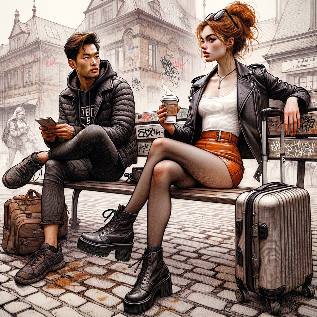 Urban Street Scene with Young Man and Confident Woman
