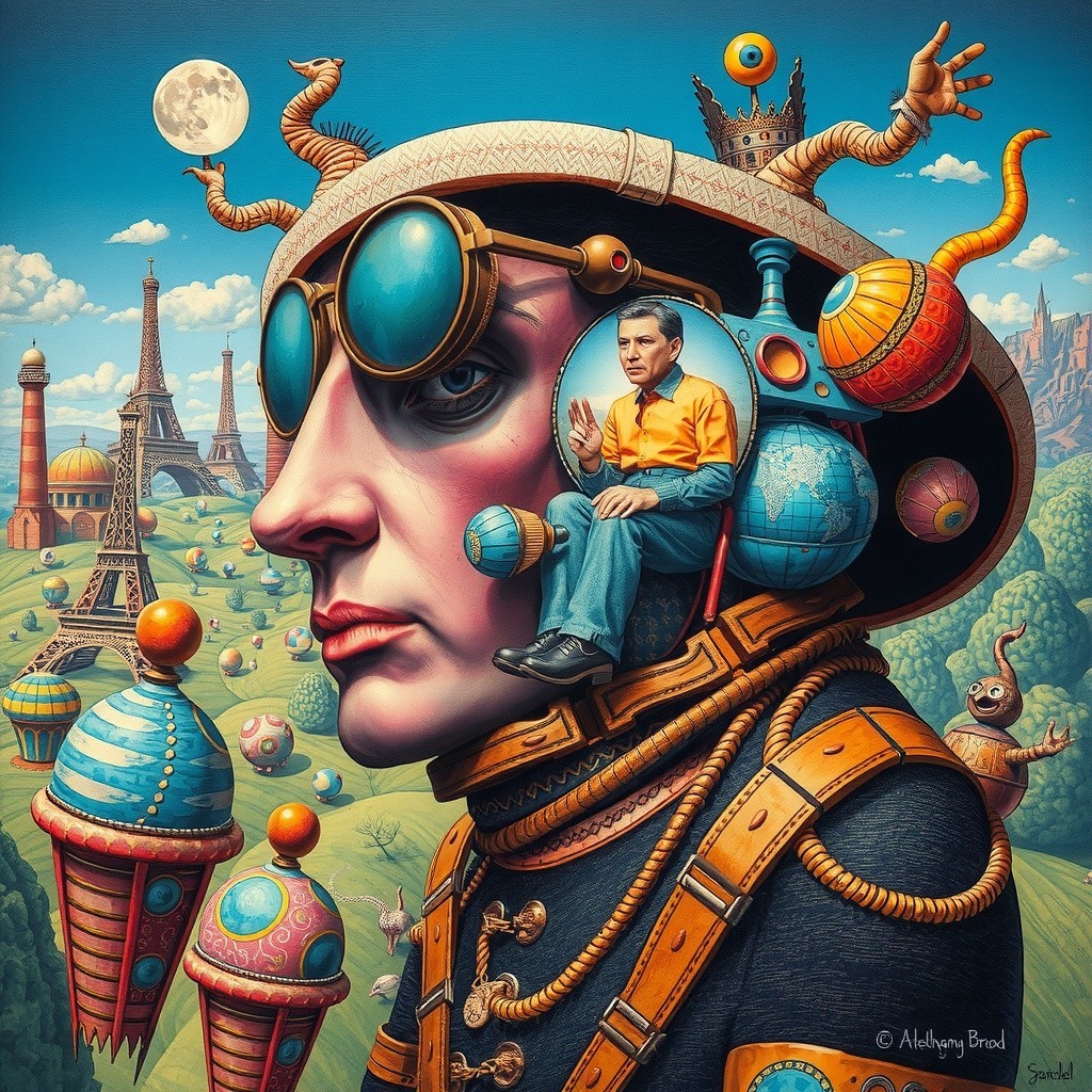 Surreal Landscape with Contemplative Giant Figure