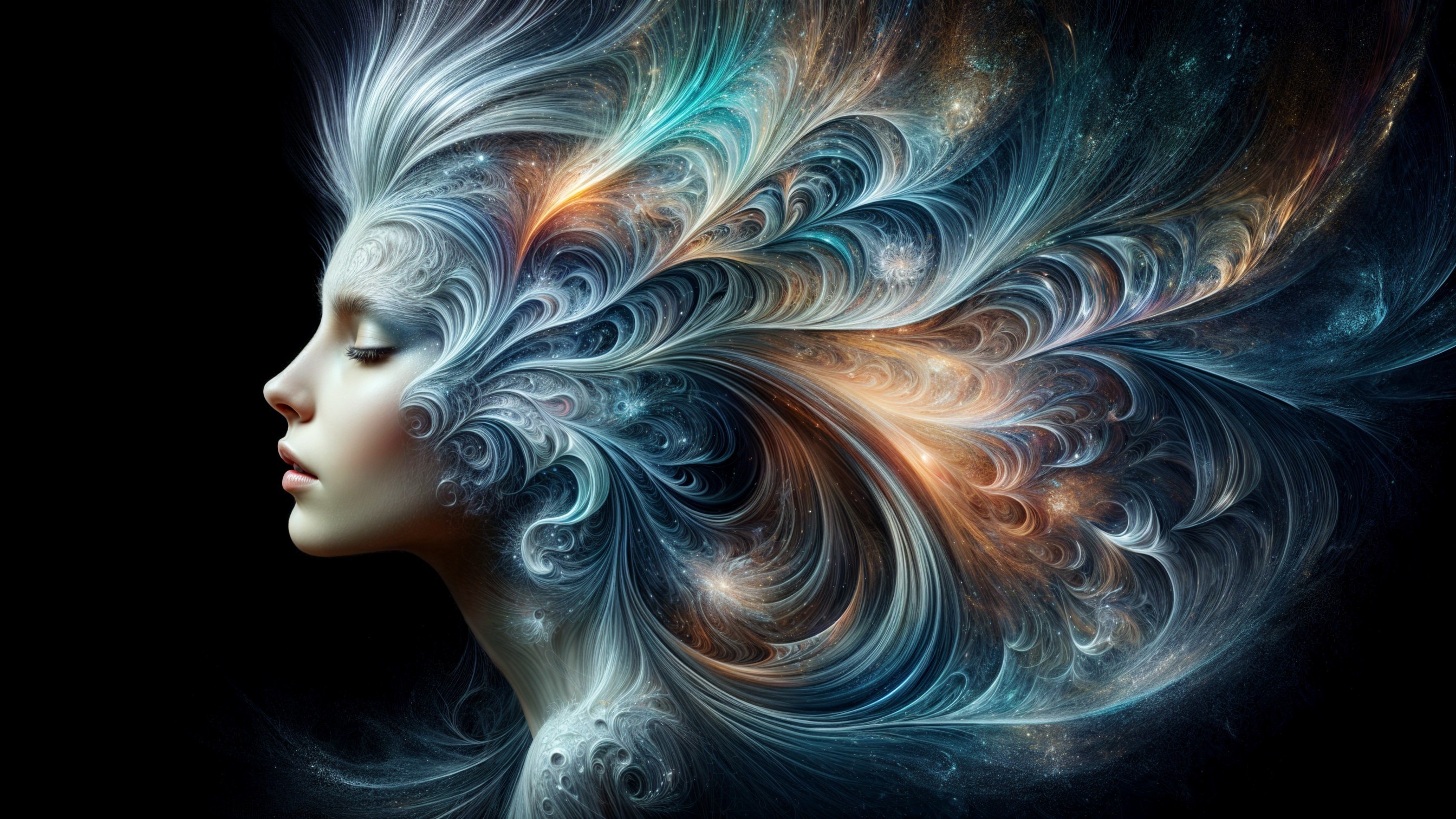 Ethereal Woman's Profile with Cosmic Patterns