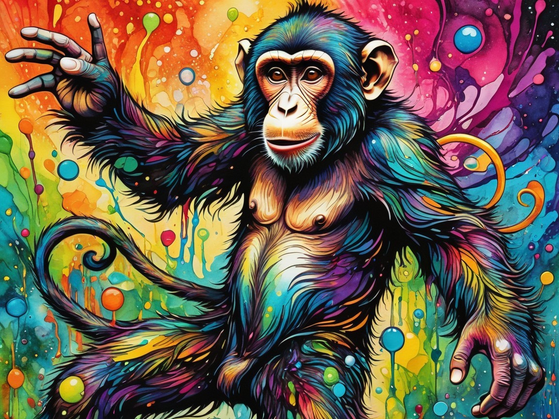 Colorful Illustration of a Playful Monkey in Hues
