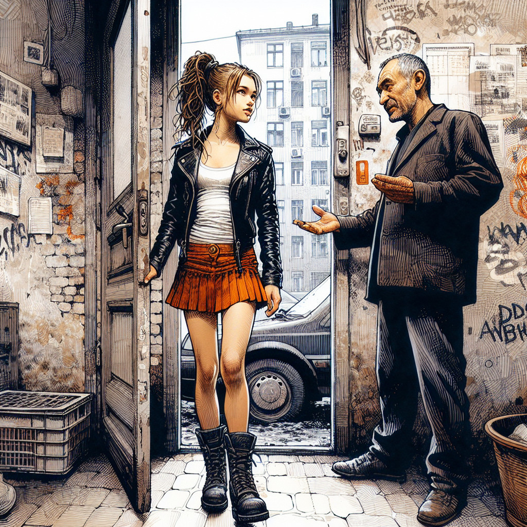 Urban Encounter: Confident Woman Meets Older Man