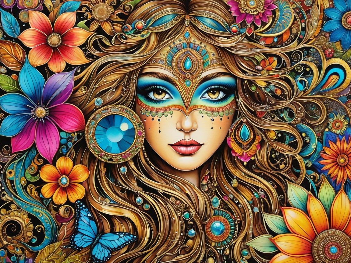 Vibrant Portrait of a Woman with Floral Accents