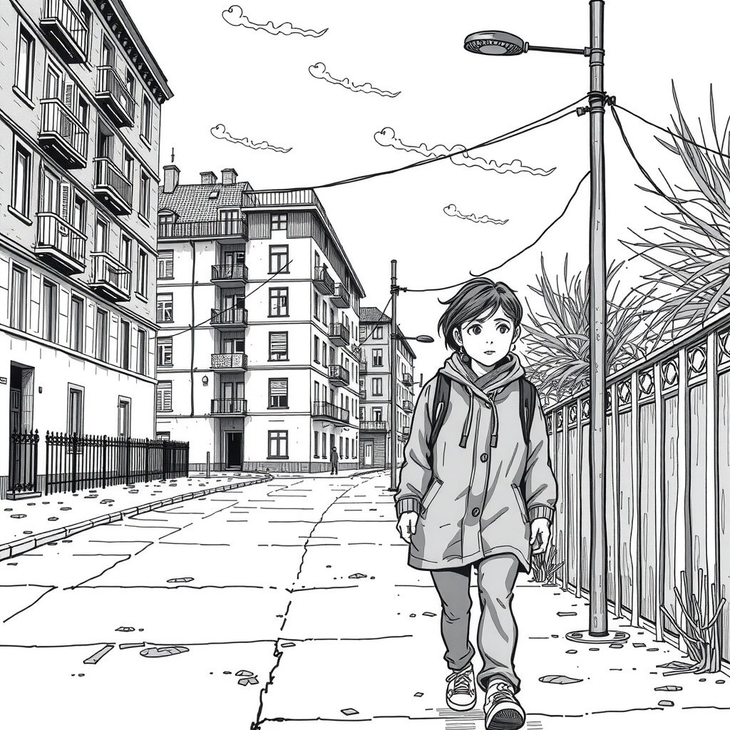 Manga-style illustration of a girl in a cityscape
