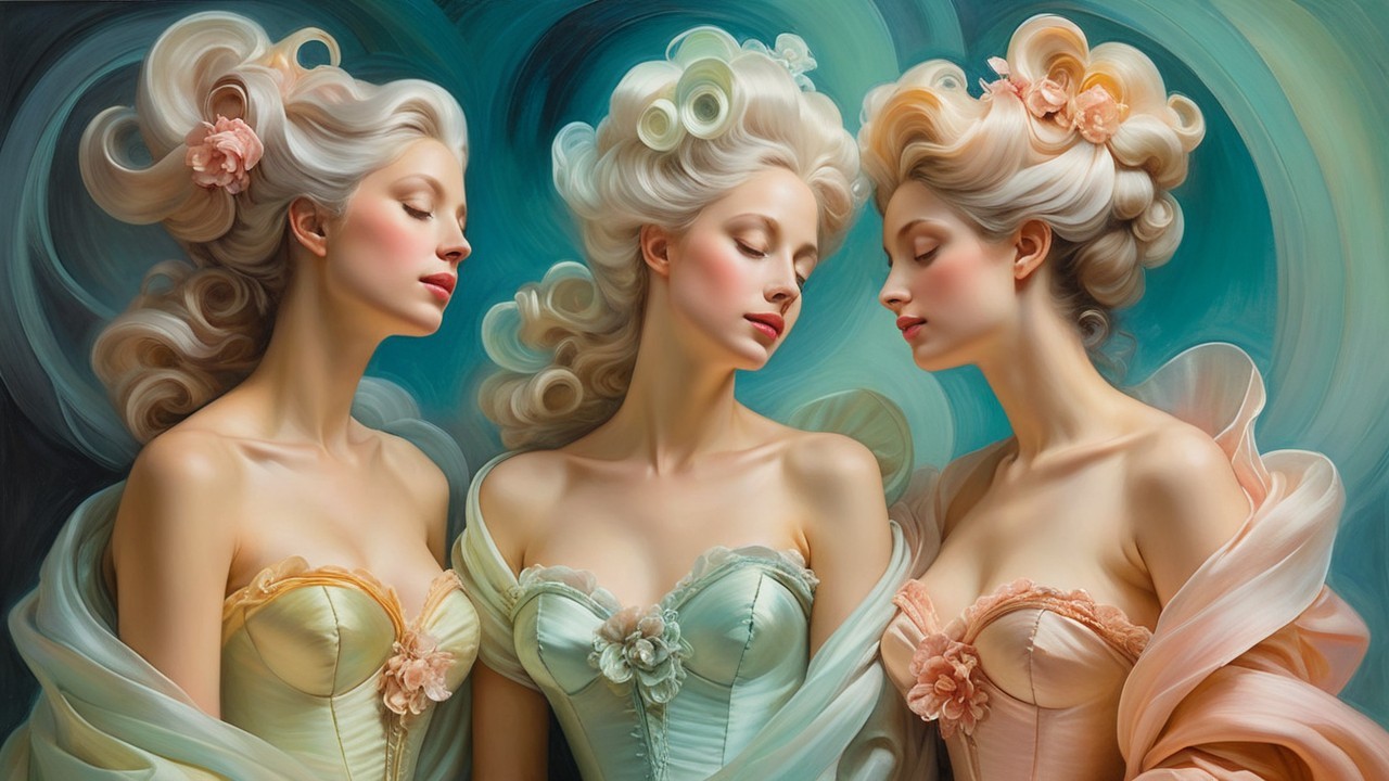 Elegant Women with Floral Hair and Pastel Corsets