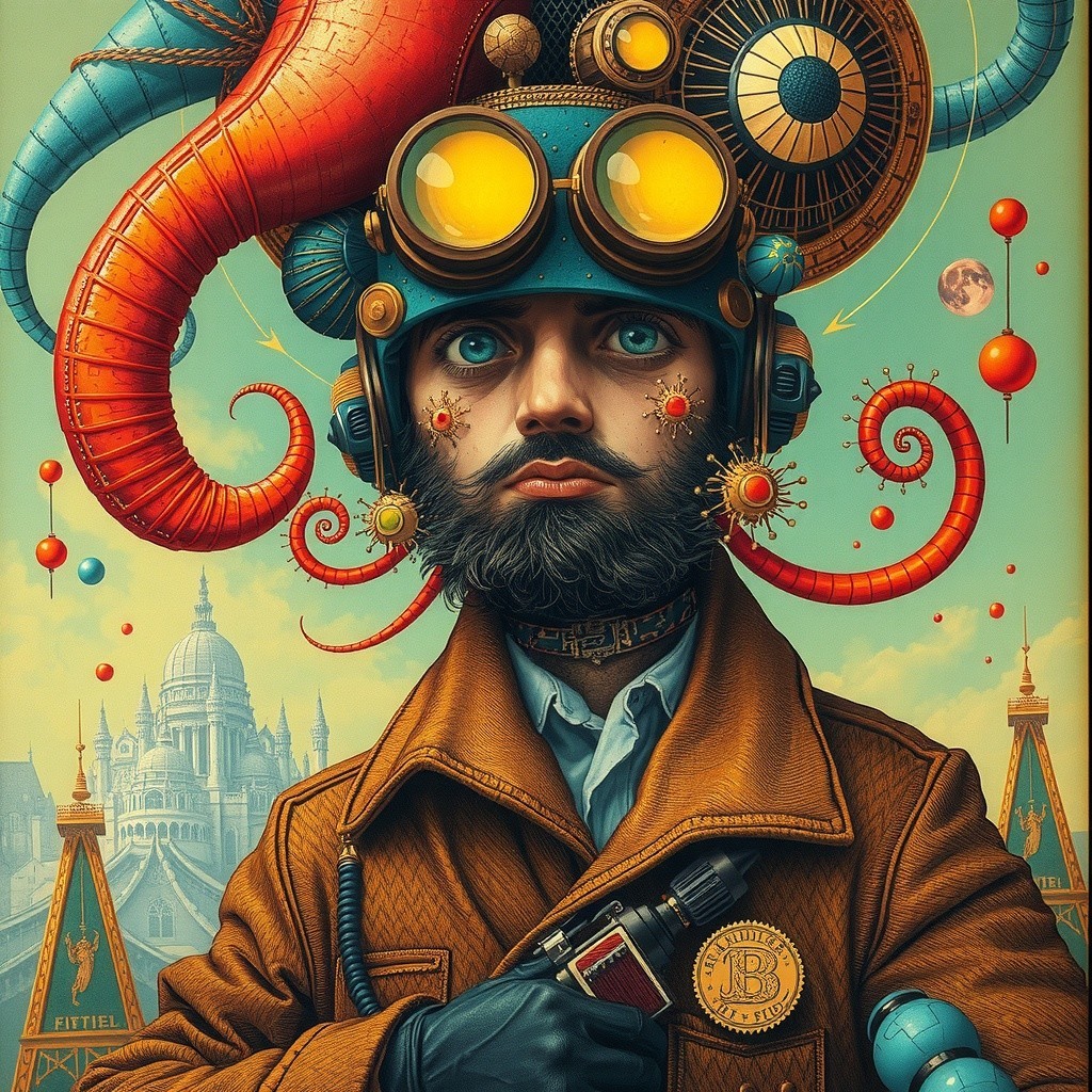 Steampunk Character with Goggles and Intricate Machinery