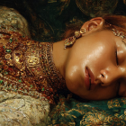 Serene Woman in Embroidered Green Attire and Jewelry