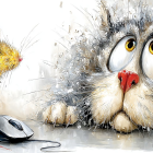 Whimsical Cat and Mice in Playful Scene