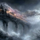 Majestic Castle on Rocky Cliff Under Moonlight