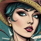 Glamorous Woman with Teal Hair and Floral Background