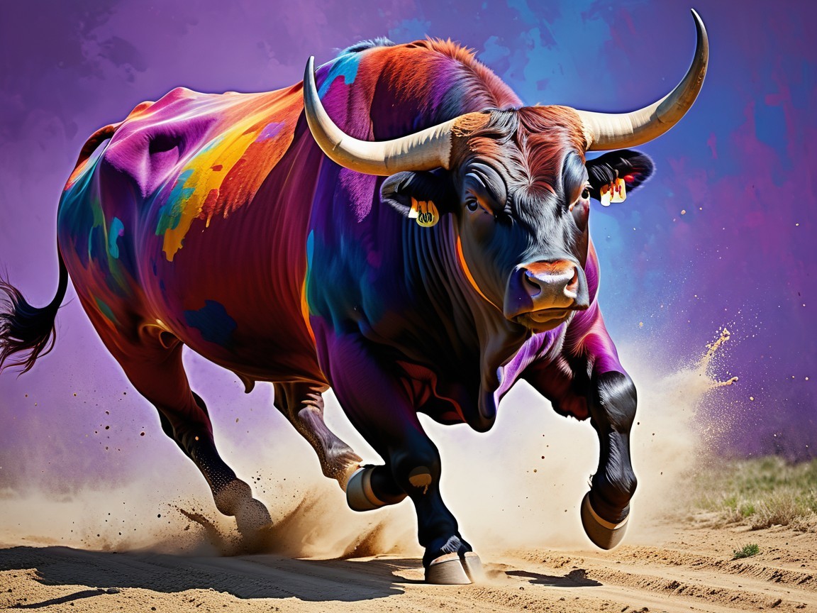 Multicolored Bull Charging with Dynamic Energy
