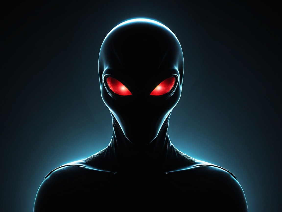 Alien Figure with Red Eyes and Blue Halo Effect