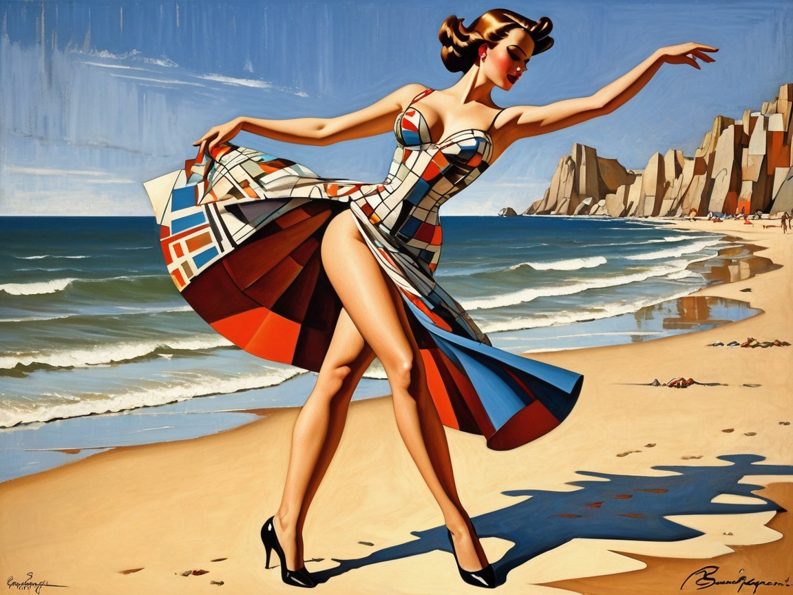Glamorous Woman in Vibrant Dress on Sunny Beach
