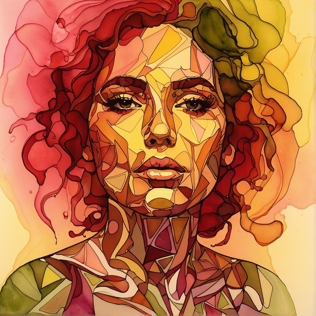 Vibrant Abstract Portrait of a Woman with Curly Hair