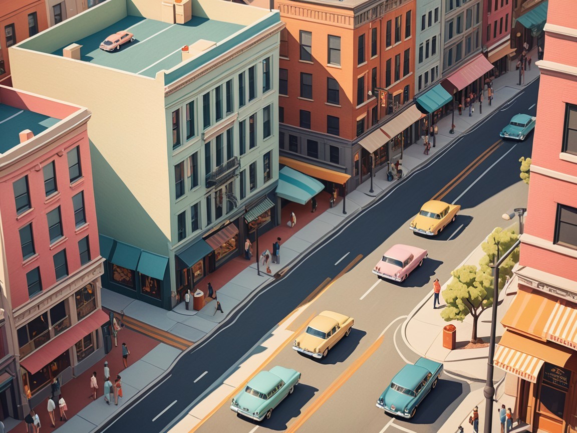 Charming Urban Scene with Colorful Buildings and Cars