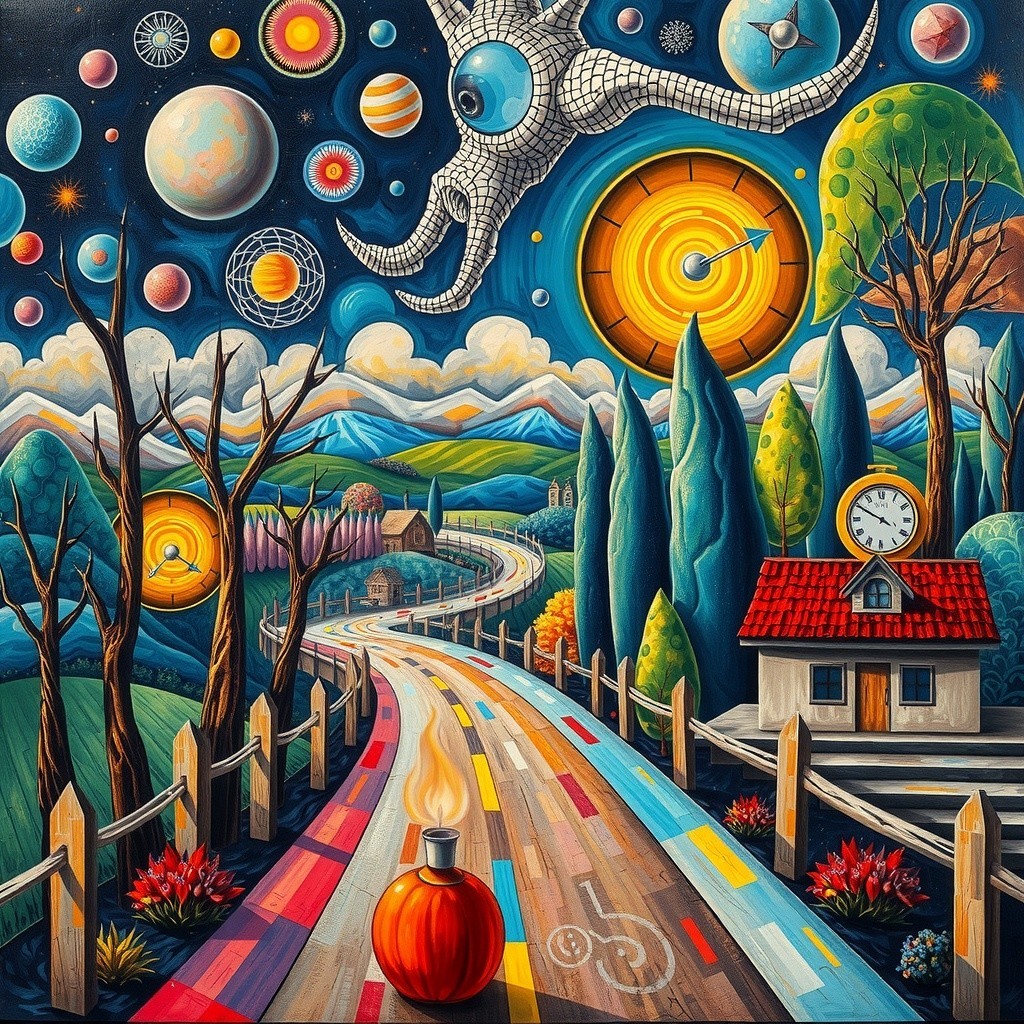 Surreal Landscape with Colorful Countryside and Road