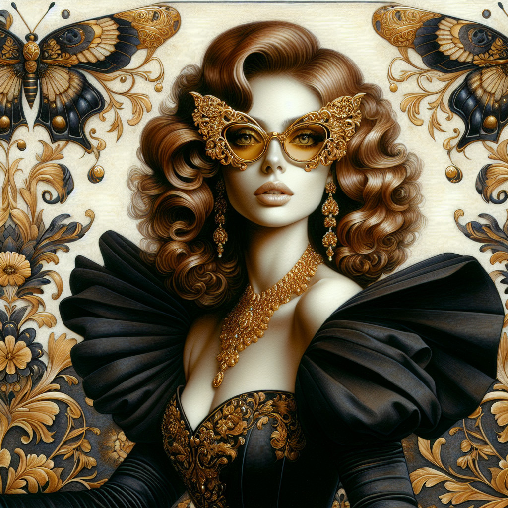 Elegant Woman in Black Gown with Floral Background