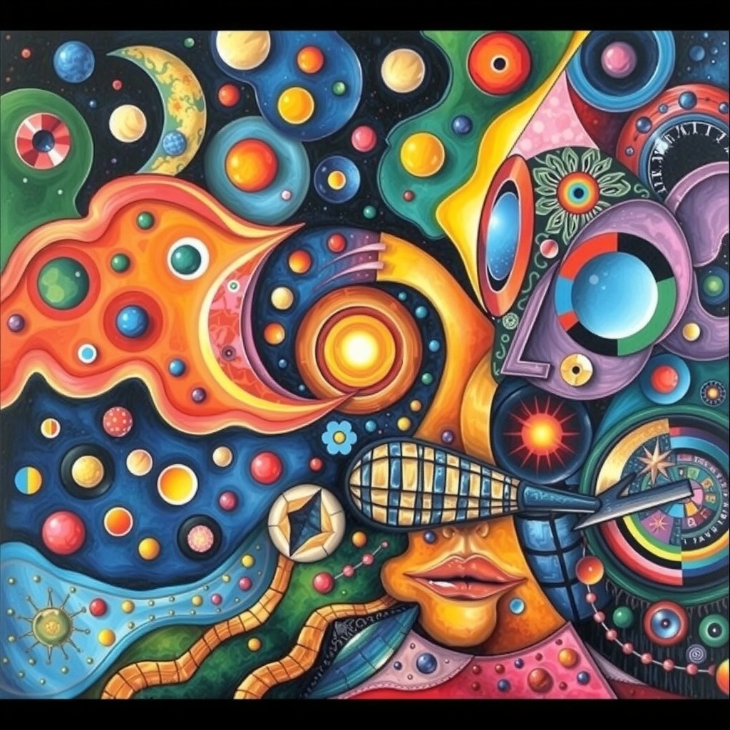 Vibrant Abstract Art with Cosmic Elements and Patterns