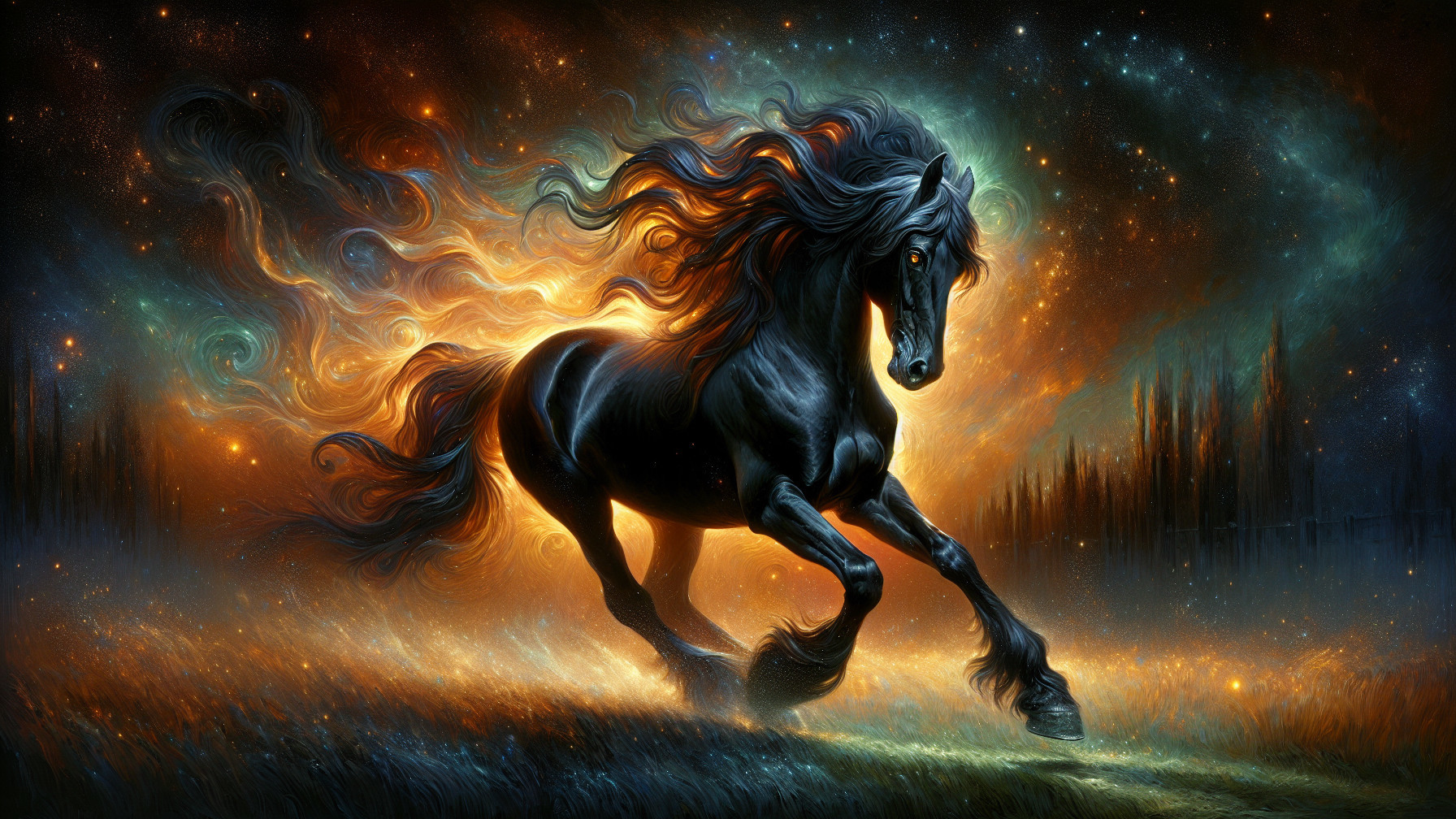 Majestic Black Horse in Dynamic Gallop